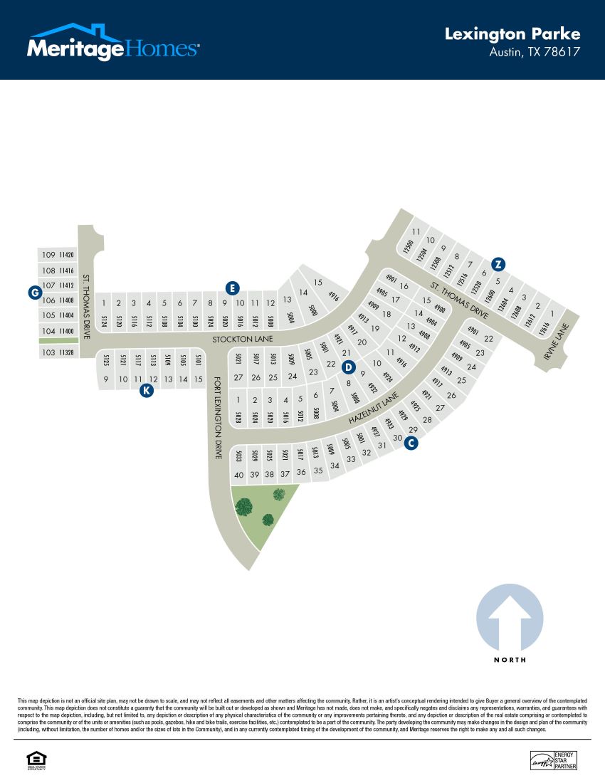 Sitemap for a Meritage Homes community in Del Valle, TX.