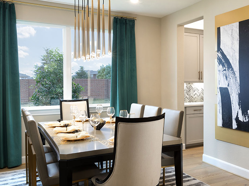 dining room table green curtains