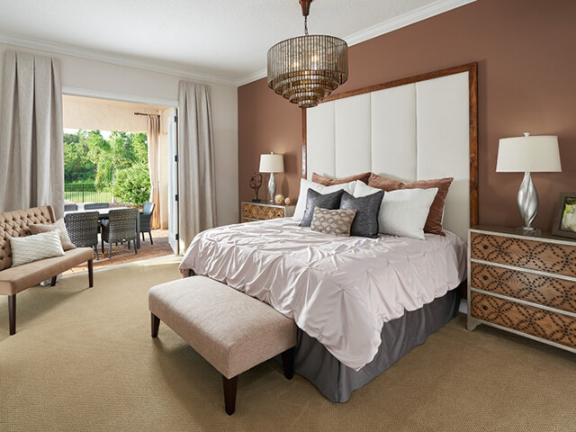Bedroom with large headboard