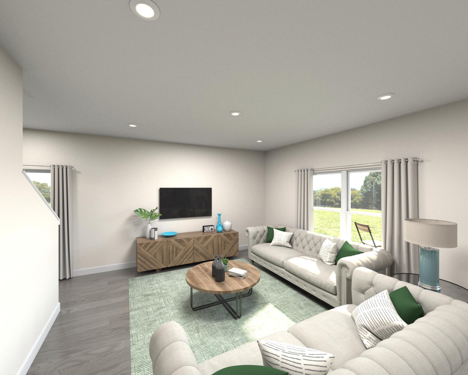 The Dallas's bright, open family room is perfect for movie nights or entertaining.