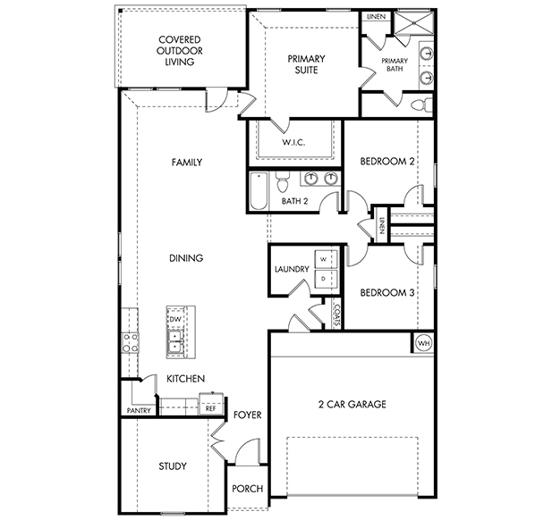 The Oleander (401) floorplan layout for a Meritage Homes community in Pflugerville, TX.