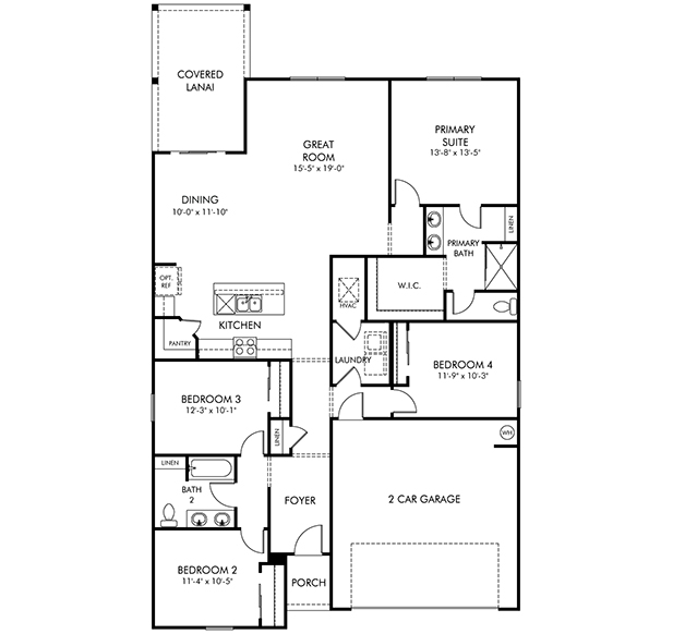 Open-concept floorplan layout for the Azalea plan at Colbert Landings.