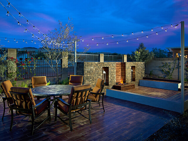 Open outdoor patio with seating