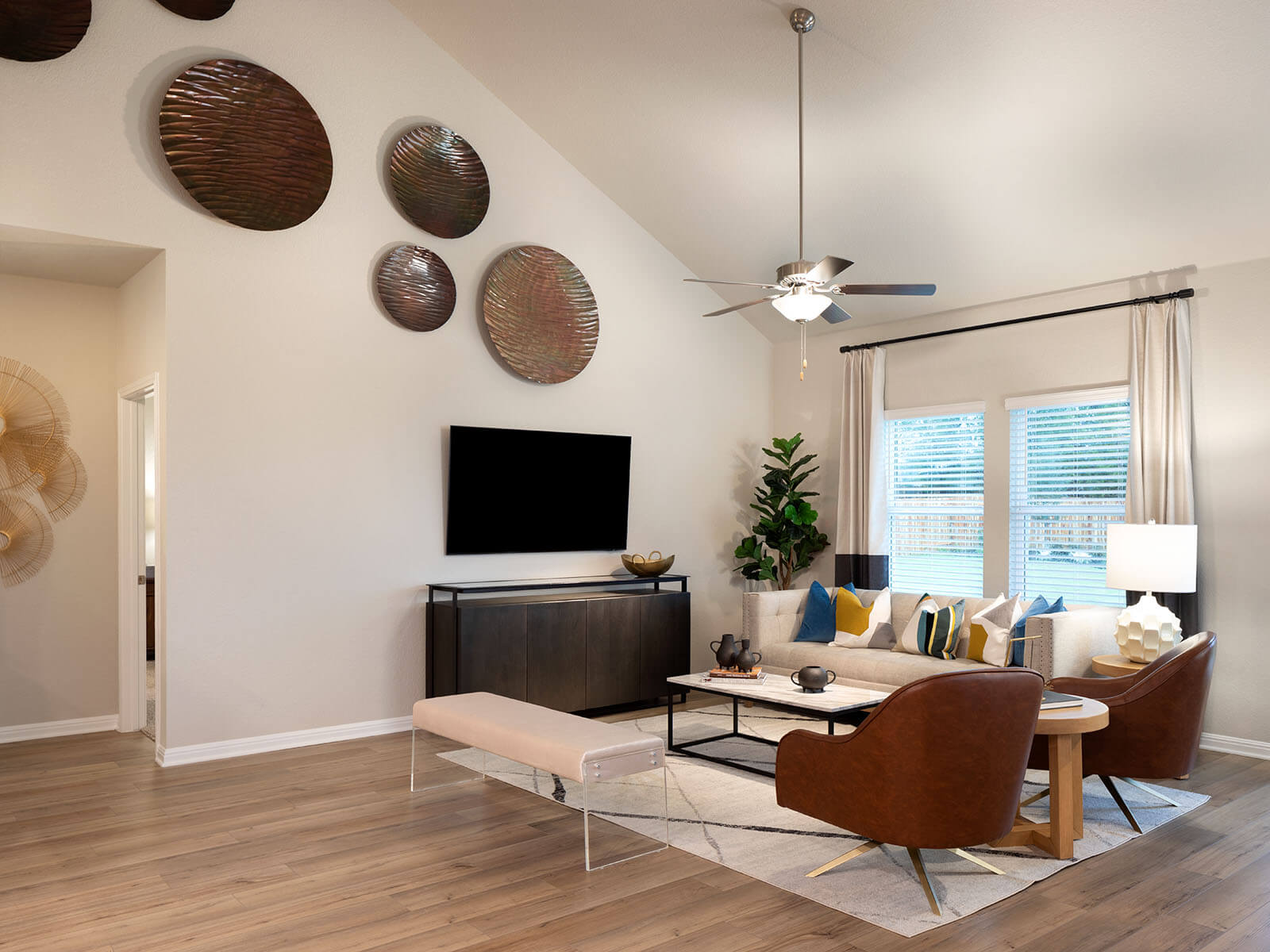 The large island offers plenty of counter space.