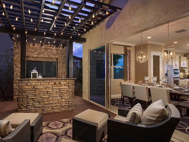 Outdoor patio with stone bar