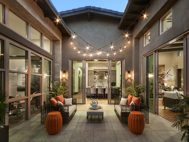 Courtyard with hanging lights