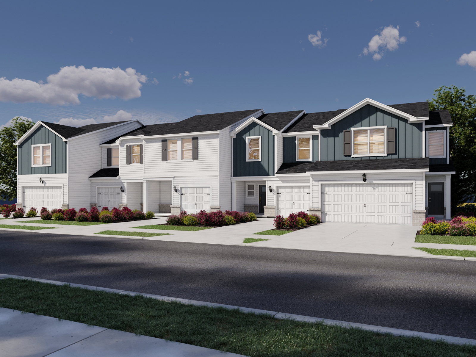 Townhome front exterior at a Meritage Homes community in Mebane, NC.