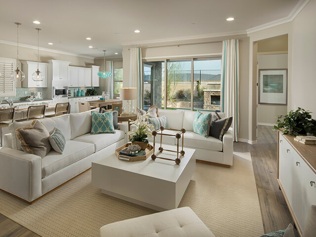 Living room with square coffee table