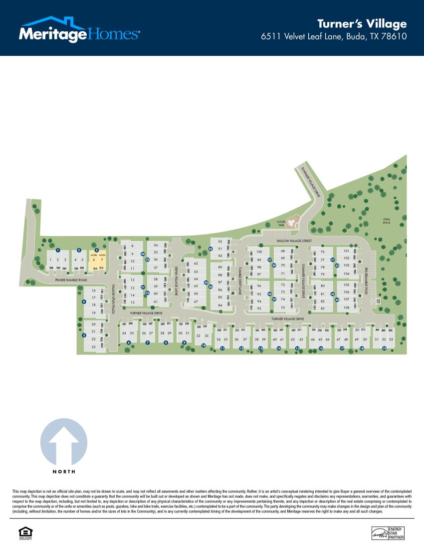 Community map for a Meritage Homes community in Buda, TX.