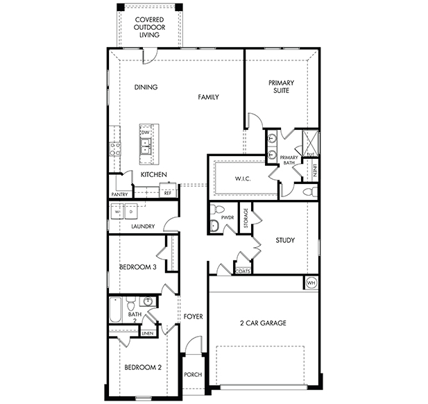 The Fitzhugh (402) floorplan layout for a Meritage Homes community in Pflugerville, TX.