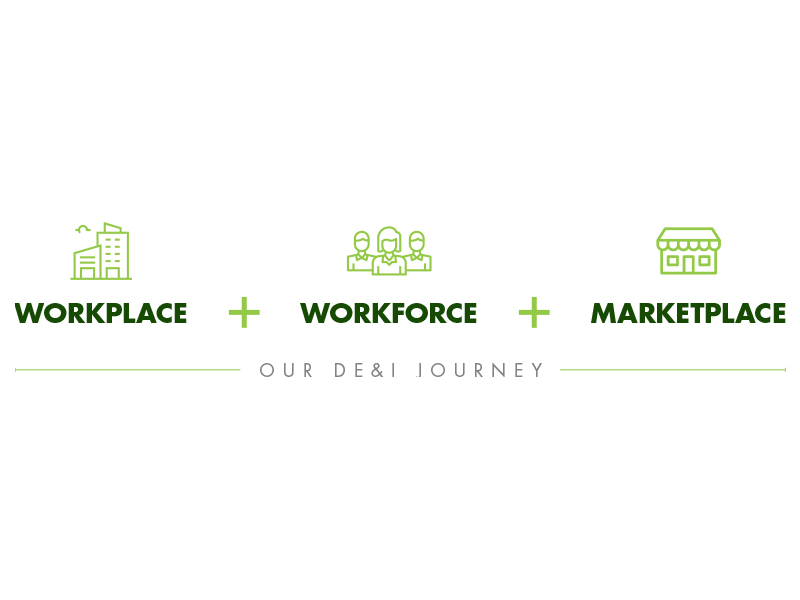 Workplace plus workforce plus marketplace equals our DE and I Journey.