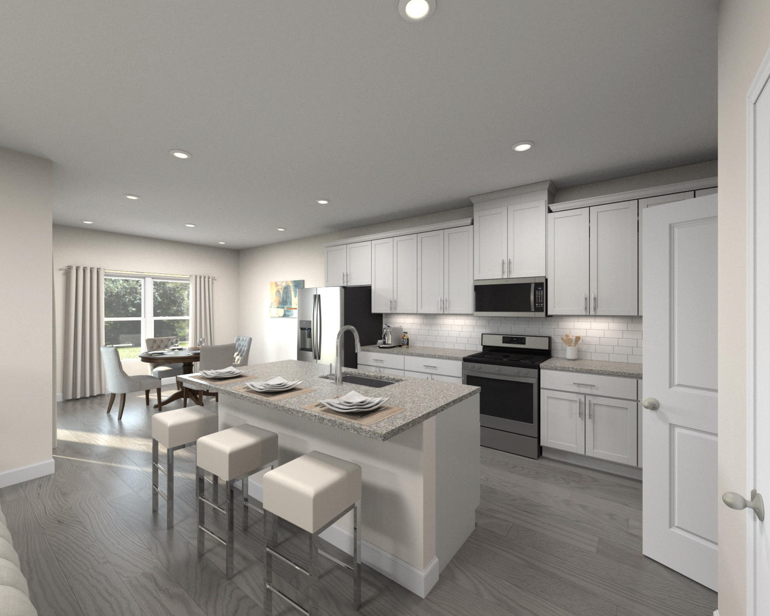 The Dallas's bright, open family room is perfect for movie nights or entertaining.