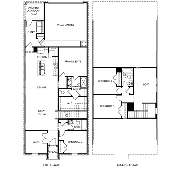 772 Pike floorplan layout for a Meritage Homes community in Hutto, TX.