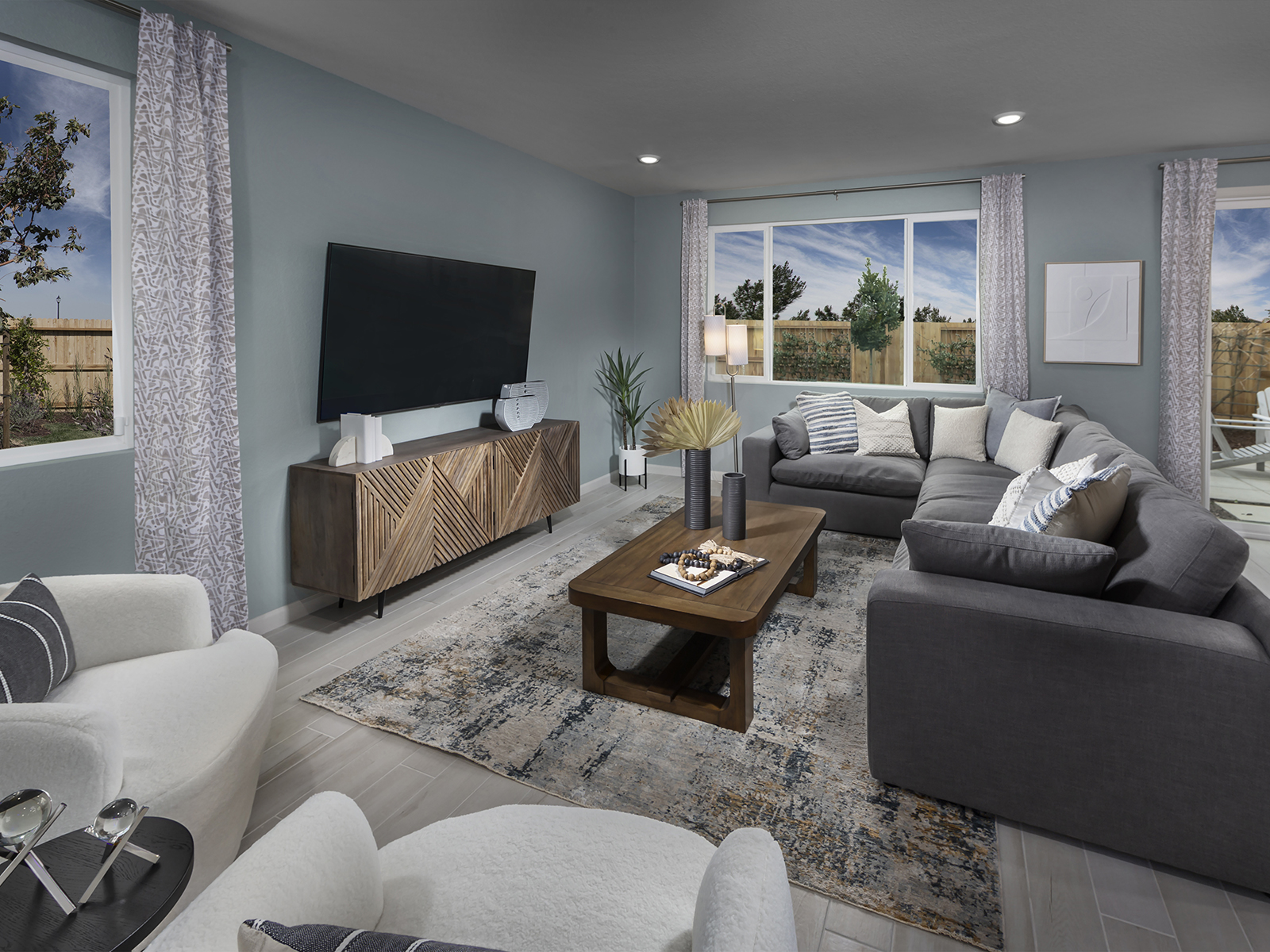Residence 2 great room modeled at a nearby Meritage community.