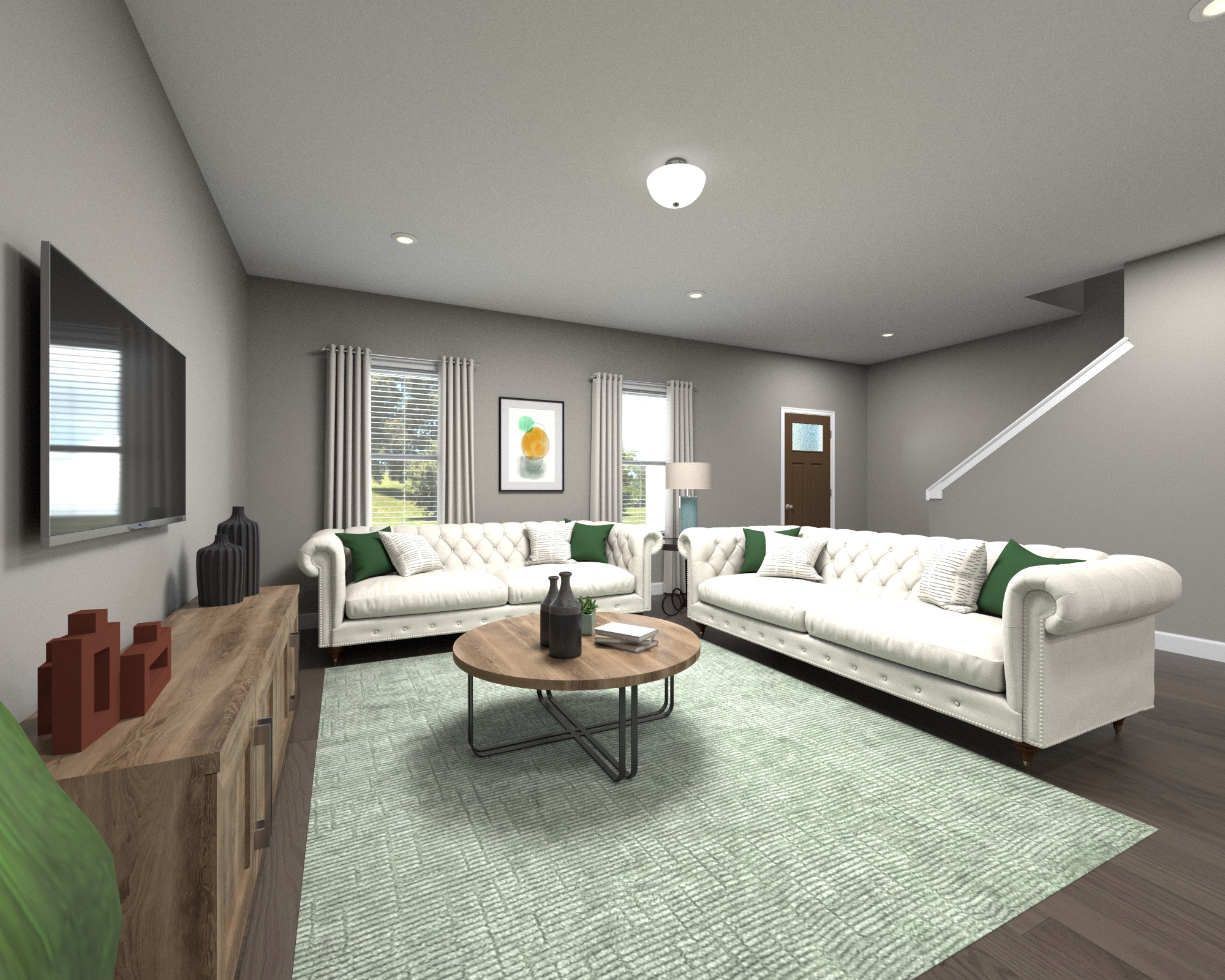 Ample counterspace, a large kitchen island, and walk-in pantry make meal prep a breeze.